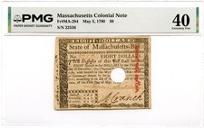 Massachusetts Colonial Note Fr#MA-284 May 5, 1780 $8 PMG XF-40 *Loammi Baldwin*