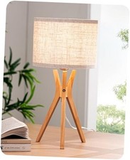 Tripod Table Lamp, 17.5" Modern Bedside Lamp with Natural Wood-Colored Beige