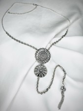 RARE Vintage-Style Gothic Lariat Bohemian Chain Tassel Long Necklace Silver Tone