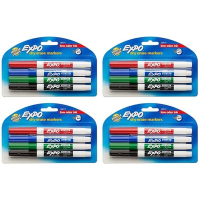 4-Pack New Expo Dry Erase Fine Tip Markers, Low Odor Ink, of Assorted Colors