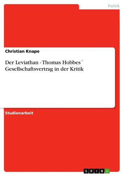 Der Leviathan - Thomas Hobbes´ Gesellschaftsvertrag In Der Kritik (Buch)-image