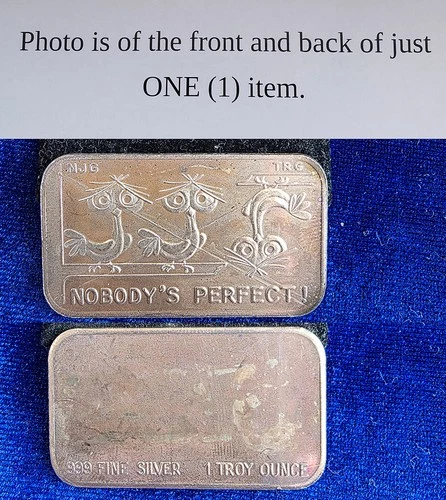 Rare Nobody’s Perfect Birds Greathouse Productions 1 Troy Oz 999 Fine Silver Bar