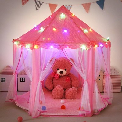 Castillo De Princesas Tienda Campaña Con Luces LED Estrellas Juguetes Para Niñas