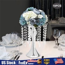 10PCS Silver Vases Wedding Centerpieces Flower Stand Table Decor w/Crystal Beads