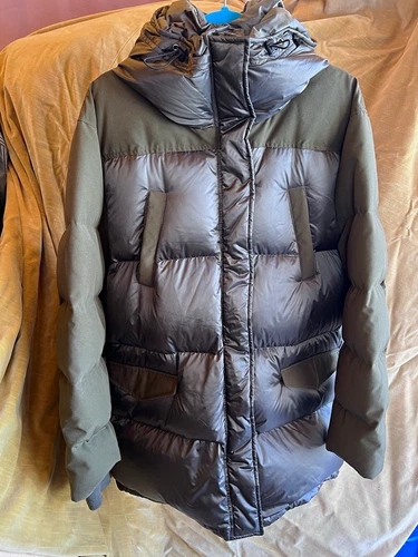 The Kooples Paris Dual Material Long Down Hooded Puffer Jacket army Green SZ M - product listing photo