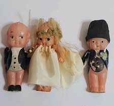 Set/ 3 Vintage Kewpie Doll Bride/ Groom Celluloid Dolls, European Cake Toppers.