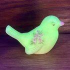 Fenton Custard Uranium Glass Bird Figurine Hand Painted Floral Pattern Green