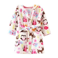 Boys Girls Robes Kids Hooded Sleepwear Soft Fleece Toddler Bathrobes Cute Hou...