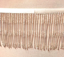 SALE 1 YD Bright Silver 3" GLASS beaded fringe, done in bright silver bugles#740