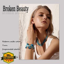 THRELE Chip Shell Beads 260pc Lake Blue Jewelry Making