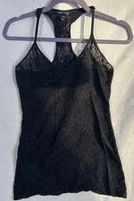 Moda International Black Camisole Small Womens Black Y2K Lace Trim tank