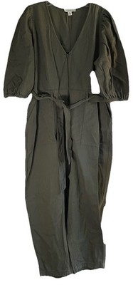 Treasure & Bond Jumpsuit Olive 100% Cotton V-Neck 1X 3/4 Sleeve Belted Front Zip