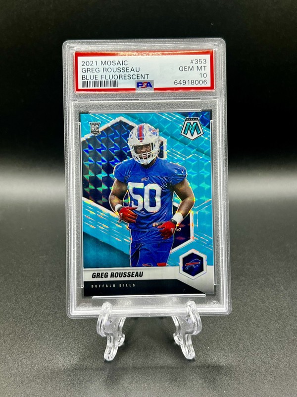 2021 Panini Mosaic Rookies Greg Rousseau Blue Fluorescent Prizm PSA POP 1🔥