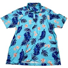Bad Birdie Golf Polo Shirt Performance Bayou Blue Tropical Floral Palm Men's 2XL