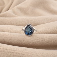 Natural London Blue Topaz Gemstone 925 Sterling Silver Oxidized Ring For Wedding