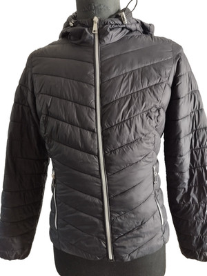 Stradivarius Jacke Damen M Schwarz Kapuze Steppjacke Asymmetrisch Top #