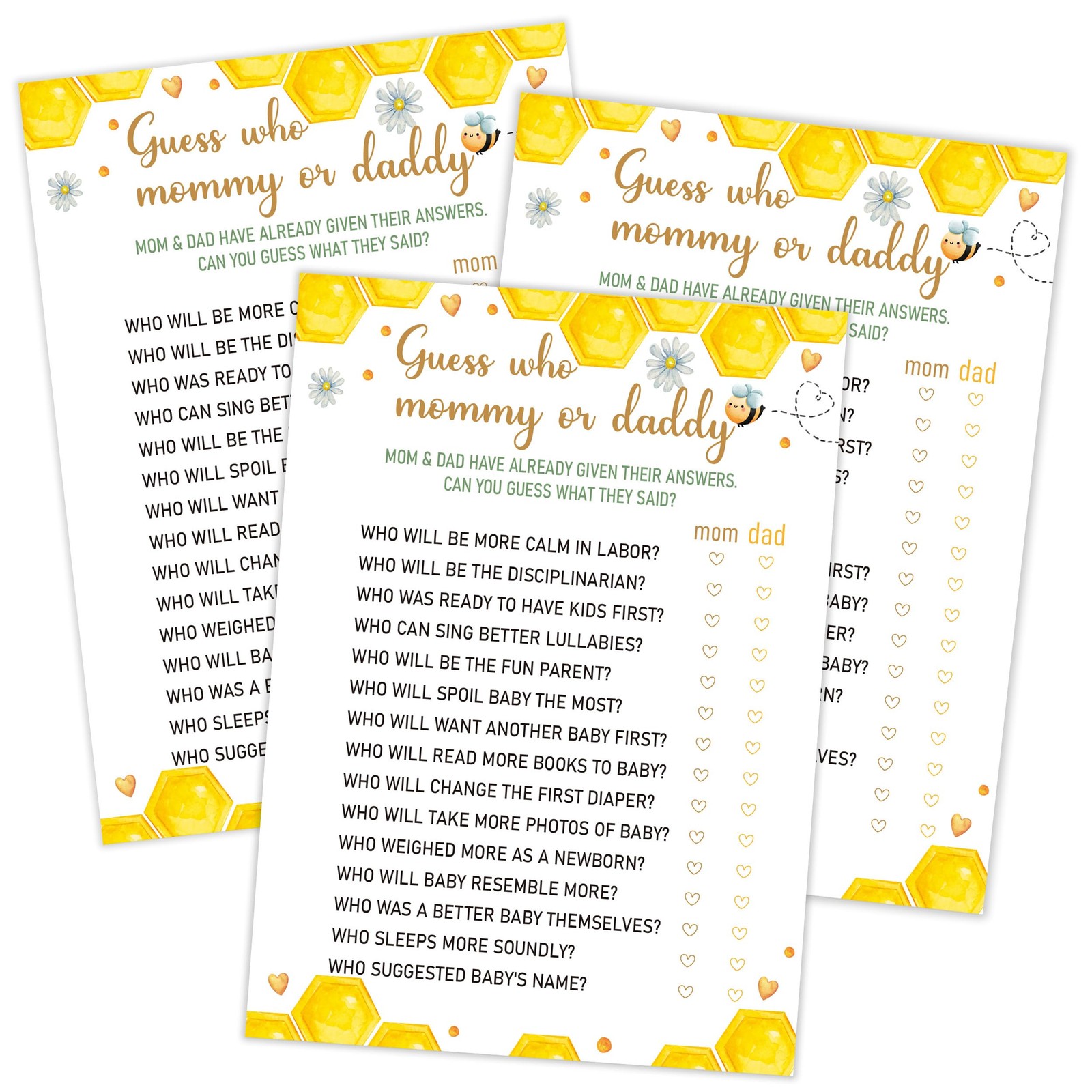 Bee Guess Who Mommy or Daddy Games, Pack of 30 Game Cards, Baby Shower Games,...