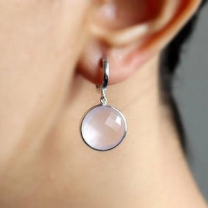 Authentic Beautiful Rose Quartz Earrings for Her, 925 Sterling Silver, White Gold Plated,