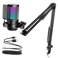 Gaming USB Microphone,Noise Cancellation Condenser Mic with Boom Arm,Podcast