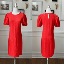 Zara Orange Nubby Texture Shift Dress Pouf Short Sleeve M