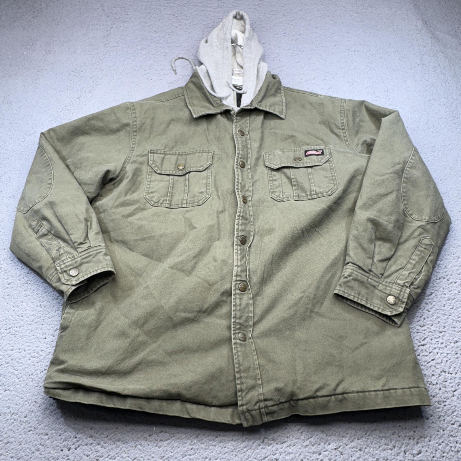 Dickies Jacket Mens Large Green Canvas Hooded Quilted Lined 