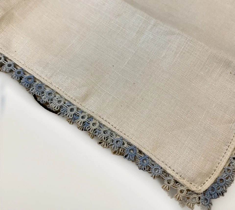 Pañuelo vintage para mujer Hanky puro lino irlandés azul encaje Boarder Foto 3 de 4