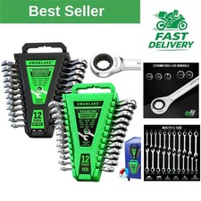 24-piece Combination Ratchet Wrench Set Metric Sae Chrome Vanadium Steel