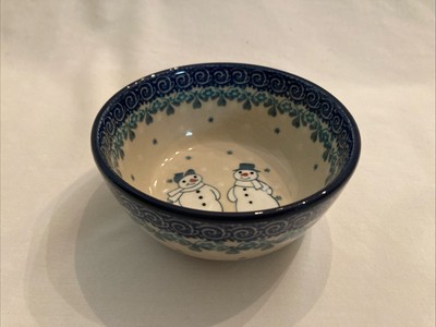 Boleslawiec Artystyczna Polish Pottery Bowl Christmas Snowmen 4 1/2  Dia