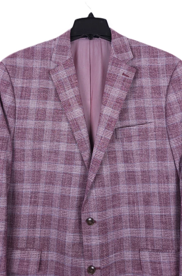 Casaco esportivo elástico masculino Michael Kors ajuste clássico azul borgonha xadrez 46L em excelente estado usado - Imagem 4 de 4