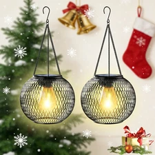 2x Hanging Solar Lights Lantern LED Outdoor Garden Yard Decor Lamp For Holiday,H