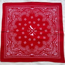 Vintage Handkerchief Red Cotton White Paisley  Geometric Pattern Bandana 21"