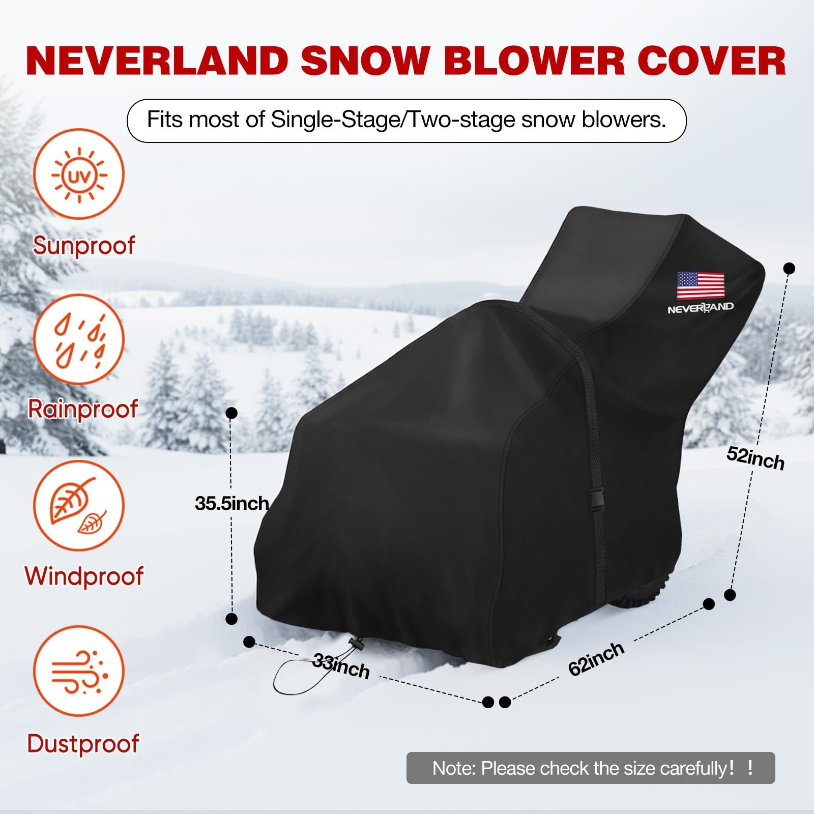 Waterproof Snow Blower Cover - Snow Thrower Cover with American Flag Standard...