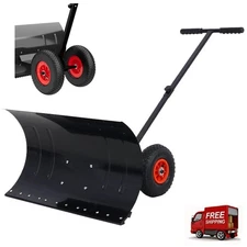 Snow Shovel with Wheels Durable Metal Snow Removal Pusher Plow for Driveway 29"