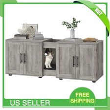 Double Litter Box Enclosure Hidden Cat Litter Furniture with Dual Compartments