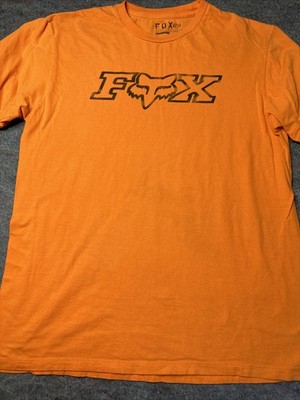 Y2K FOX Racing Men's Size M T-Shirt Graphic Logo Short Sleeve Orange Black Faded