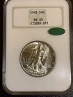 1943 Walking Liberty Half In an Old Vintage Ngc Fatty Holder CAC Approved Ms 65
