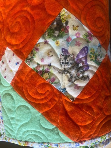 Colorful Hand Sewn Baby Crib Quilt - Cats~Dogs~Stars~Footprints 59 X 59 - Picture 2 of 24