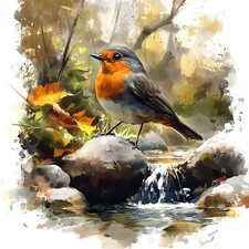 Deko Bild Durstiger Vogel Bach Landschaft Wandbild Tiere Wanddeko Wandfliese