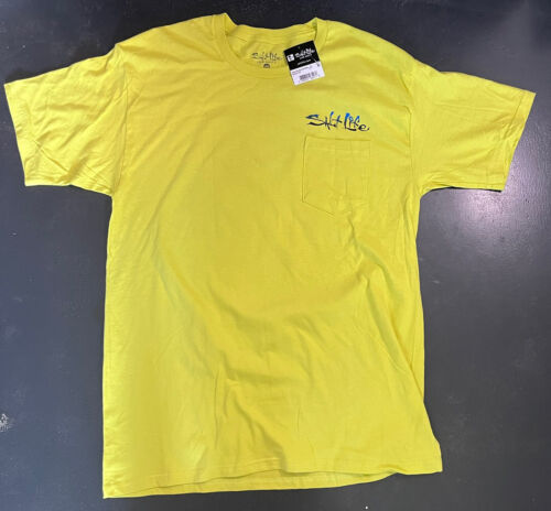 Salt Life Marlin Fishing BoatBlue Storm Shirt Large Short Sleeve Yellow Fish NEW - Picture 2 of 5
