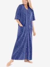 Dreams  Co. Plus Size Ultra Blue Multi Short Sleeves Long Zip-Front Robe Sz M