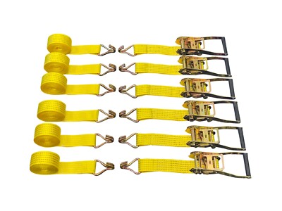 6 Pc 2'' inch x 15' Ft Ratchet Tie Down Cargo Straps 5000 Lbs J Hooks 