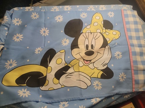 Vintage Minnie Mouse Sheet Set Walt Disney Twin Bed blue checker Made in USA - Picture 4 of 6