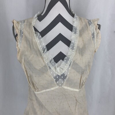 Loft Beige Embroidered Dot Lace Trim VNeck Cap Flutter Sleeveless Tunic Blouse 8