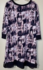 Simply Vera Wang Women’s Tie Dye Dress Sheer Hem 3/4 Sleeves Pink Black Medium
