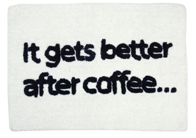 3 Stück Badteppich ''It ge'ts better after Coffee'' Baumwolle hellgrau 70x50cm