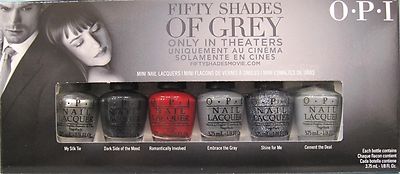 OPI 50 SHADES OF GREY Ltd Ed 6 Mini Nail Polish Set~Silk Dark Gray Shine Cement