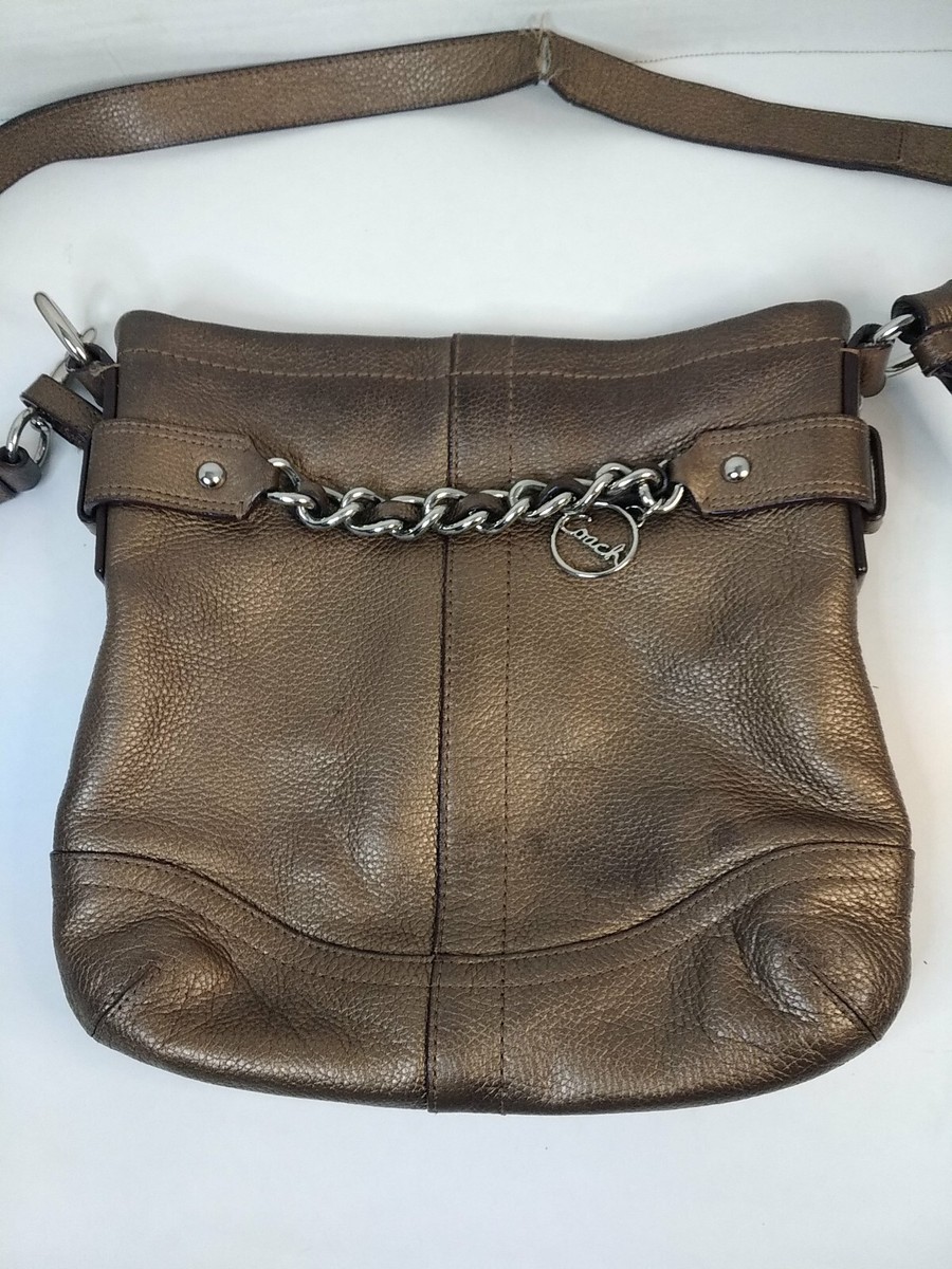 COACH Bronze Pebbled Leather Chain Crossbody Purse Handbag F1295