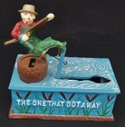 VINTAGE Cast Iron Mechanical Bank Fisherman The One That Got Away WORKING — photo 5