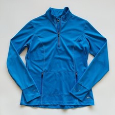 REI 1/4 Zip Pullover Jacket Women's Size M Blue Front Pocket Thumbholes Athletic
