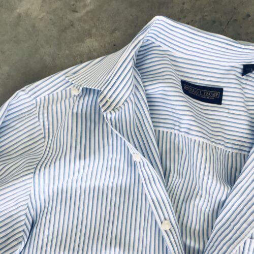 Donald J. Trump Signature Collection Blue White Striped Dress Shirt SZ 16 32/33 - Picture 2 of 7